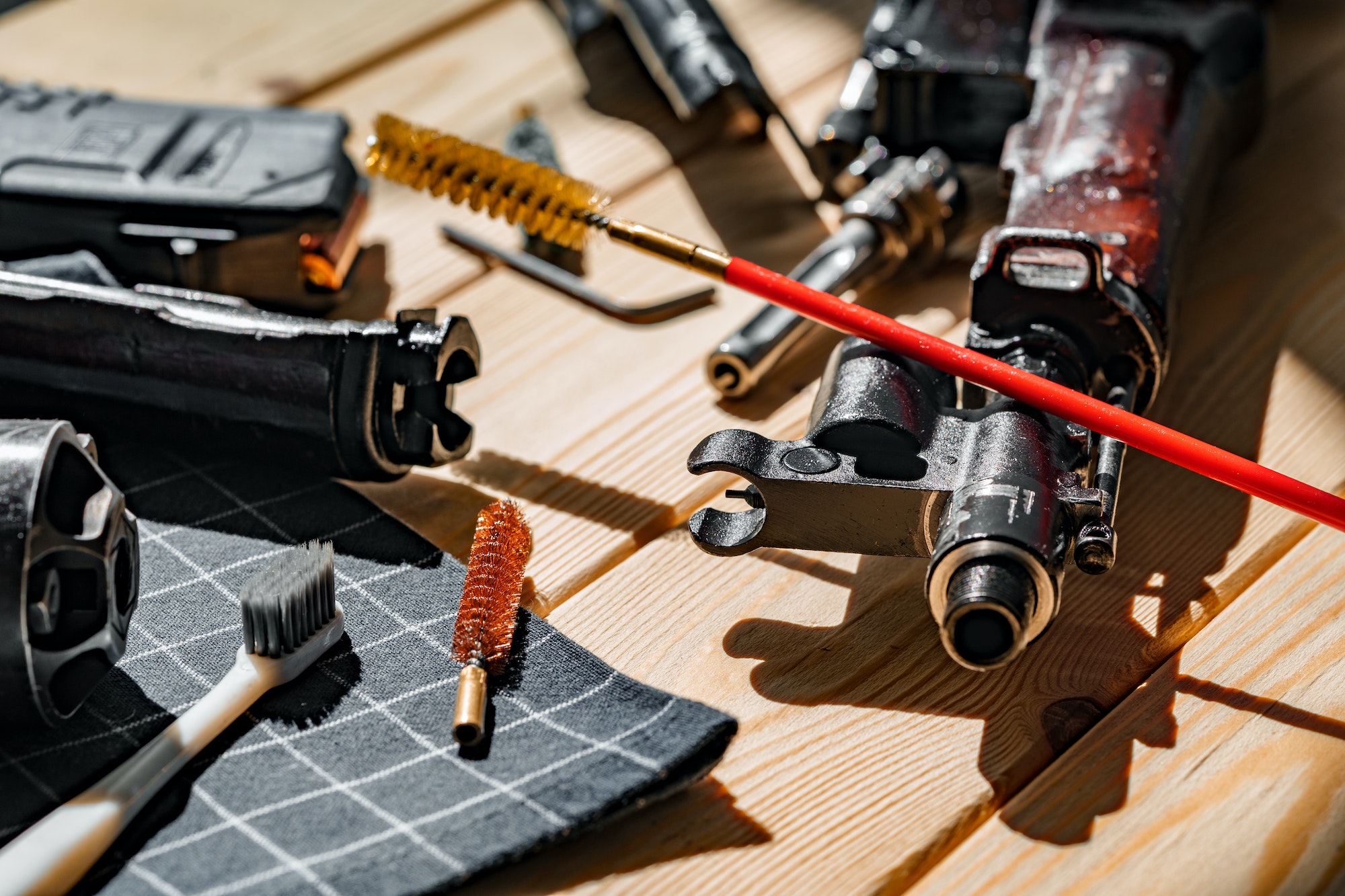 Gunsmith's working table for gun cleaning and maintaining